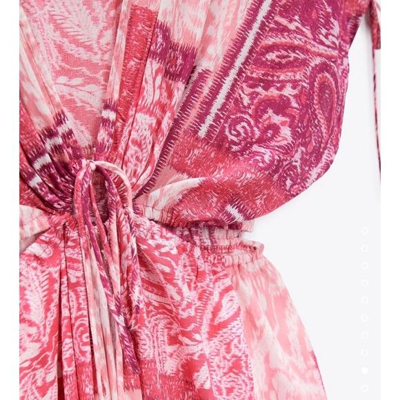Zara Patchwork Print Dress Pink Cut Out Maxi Size Small - Picture 8 of 14